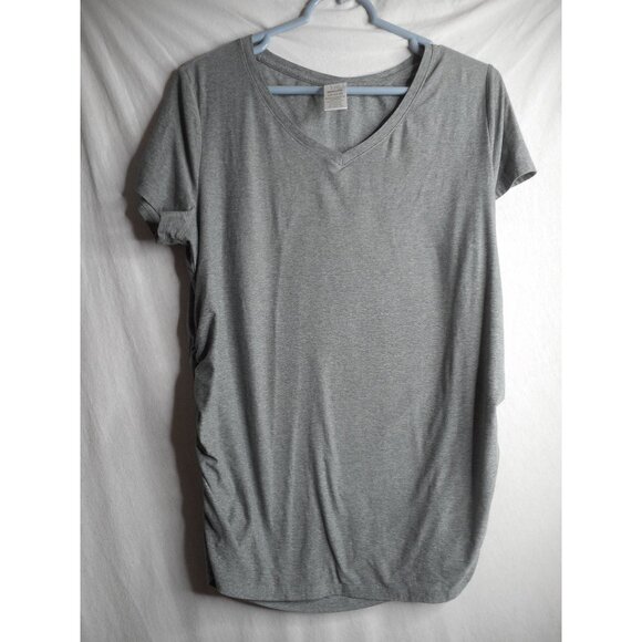 Time and Tru Maternity Sz L (12/14) grey v neck t-shirt Ruched sides - Picture 1 of 4